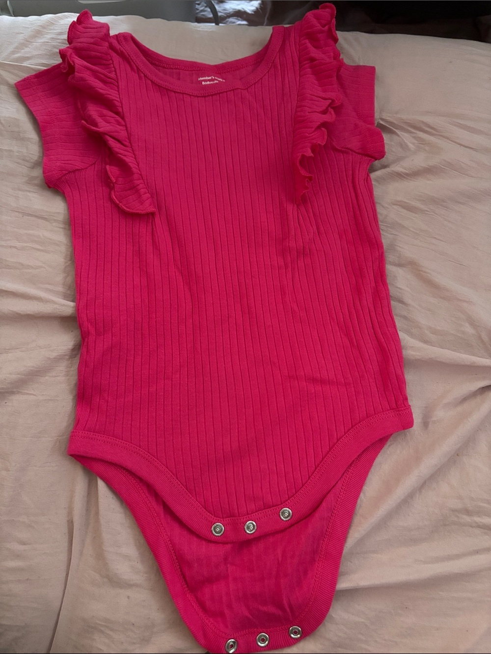 Ribbed Ruffle One-Piece Bodysuit in Bright Pink - Members Mark